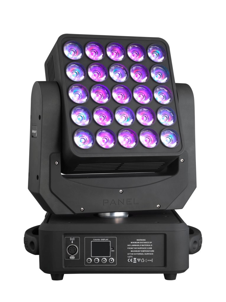 LED Moving Head:Pixel mapping, 25x15w RGBW, infinity pan tilt, letter and number